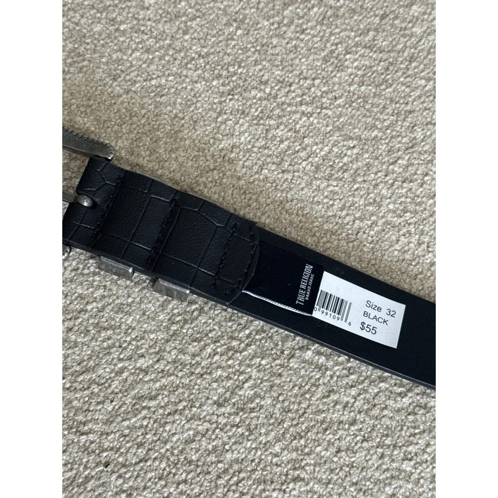 True Religion Palomo Western Belt Black Croc Embossed Silver Buckle Size 32 NWT